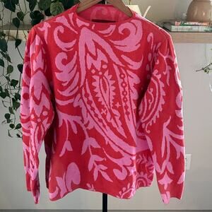 Love Scarlett Pink Red Paisley Statement Sweater Size XL Women’s